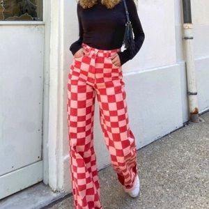 Zara jeans, high waist, wide leg, checkered pants